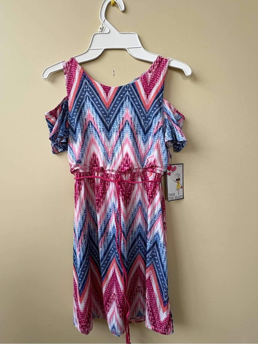 NWT - Girl's Size 12 - Three Pink Hearts - Chevron Dress